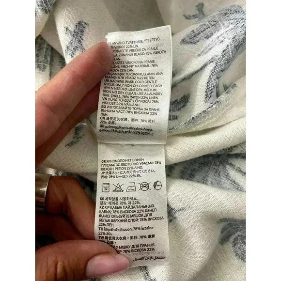 Desmond & Dempsey X H&M Linen Blend Dress XS Blue Trees White NO BELT - Picture 5 of 13